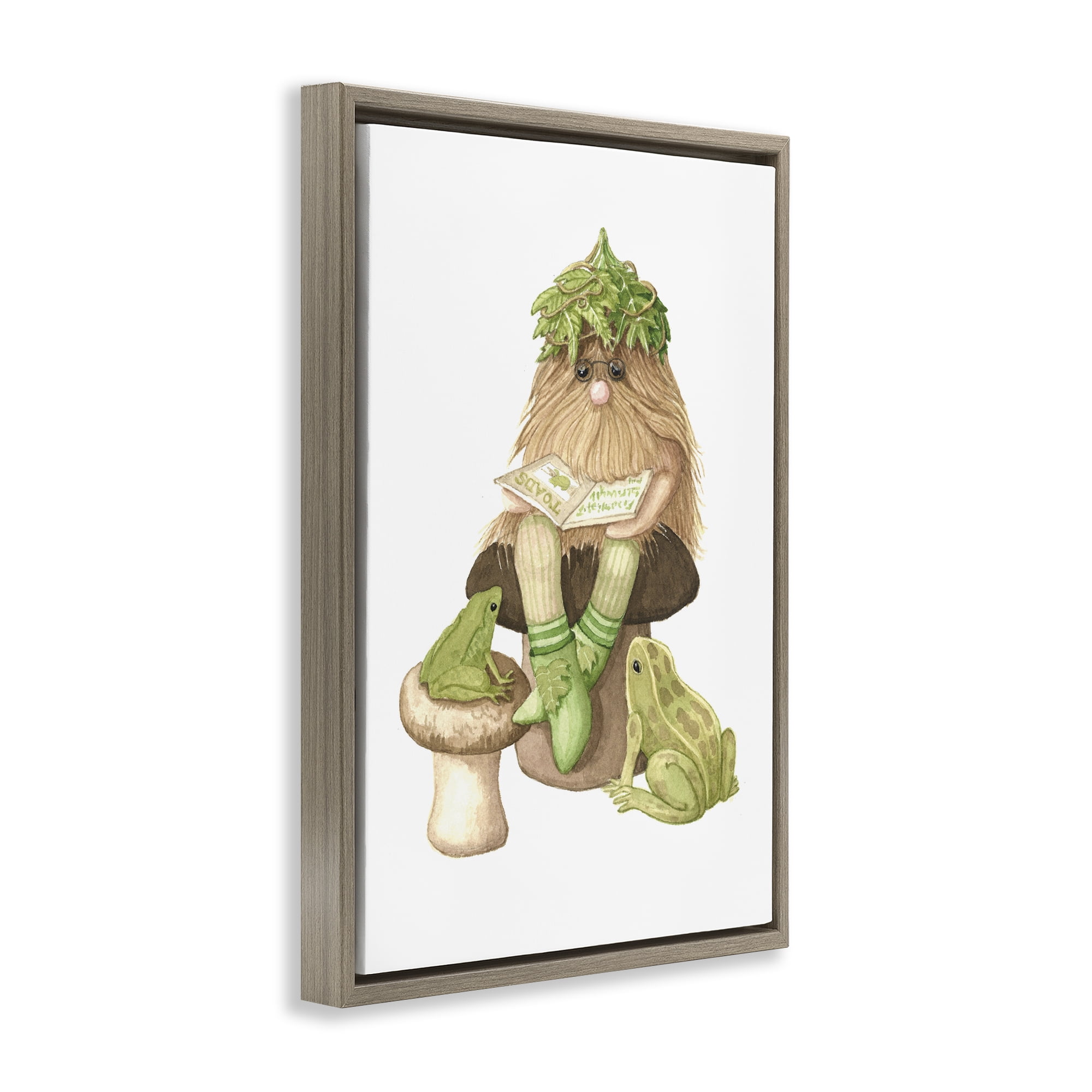 Stupell Industries Garden Elf with Frogs Brown Framed Floater Canvas Wall Art, design by Nancy Overton