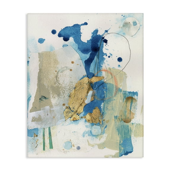 Stupell Industries Blue & Gold Splash Abstract Abstract Painting Gallery Wrapped Canvas Art Print Wall Art, 16 x 20