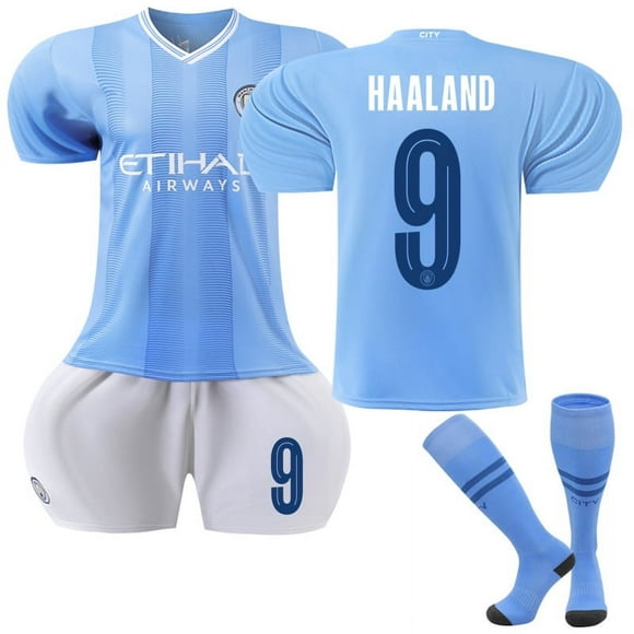 Champions Manchester City Home HAALAND 9# J.ALVAREZ 19# GREALISH 10# Boys Girls Kids Youth Sport Football Jersey