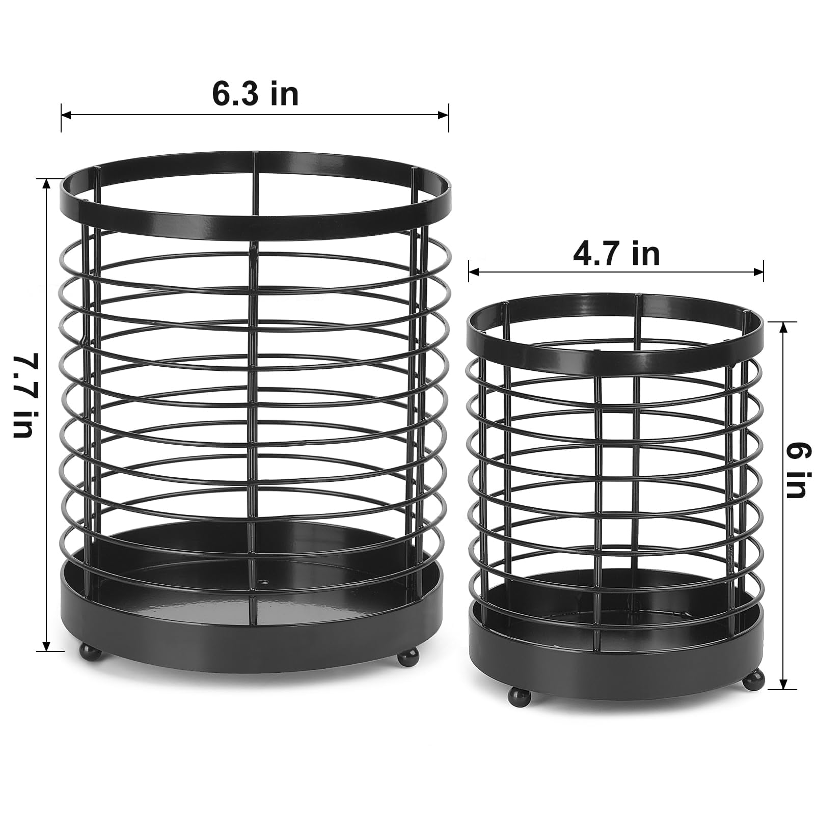 IWNTWY Utensil Holder, 2 Pack 7.7" + 6" Stainless Steel Large Cooking Utensil Crocks Organizer for Countertop