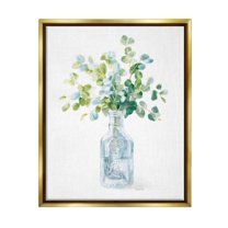 Stupell Industries Flower Jar Still Life Green Blue Painting Metallic Gold Framed Floating Canvas Wall Art, 16x20, by Danhui Nai