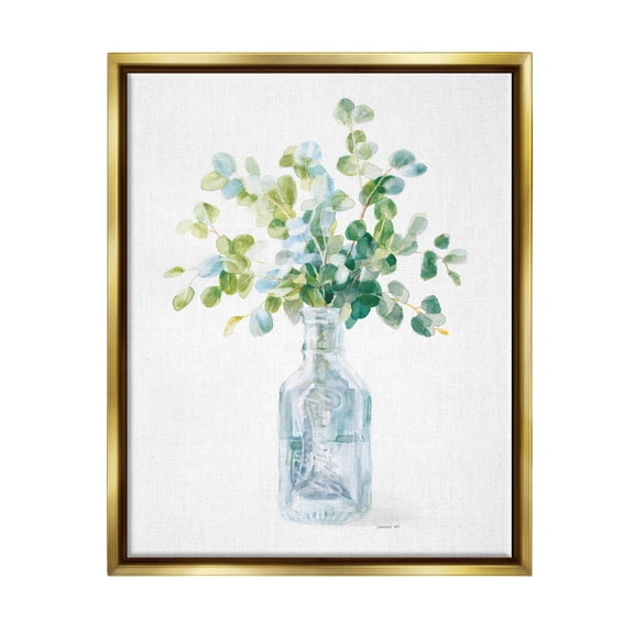 Stupell Industries Flower Jar Still Life Green Blue Painting Metallic Gold Framed Floating Canvas Wall Art, 16x20, by Danhui Nai