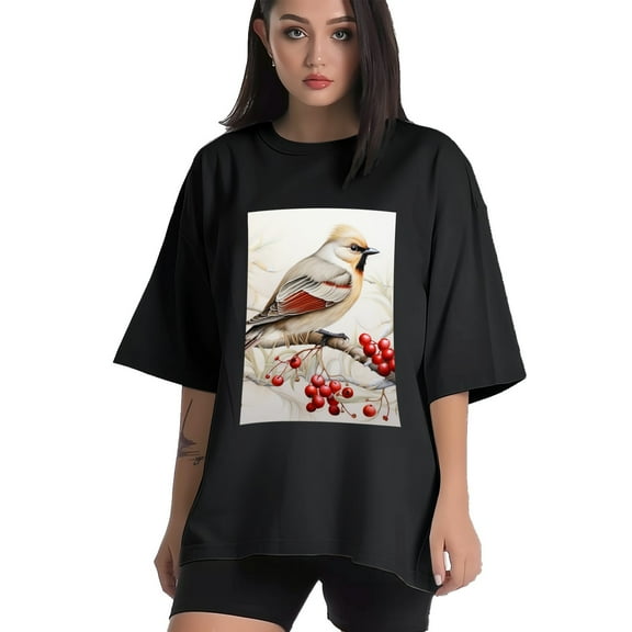 Plus Size Shirt for Women Black Tops for Women Short Sleeves Shirt for Women Red-Browed Bird 24 T Shirt Crewneck Shirt for Women XS