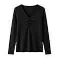 thumbnail image 5 of jjayotai Women's Deep V Neck Top Long Sleeve Ruched Front Blouse Slim Fit Fall Basic Layering Blouse, 5 of 6