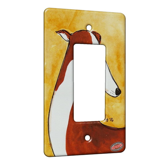 KuzmarK™ 1 Gang Rocker Wall Plate - Red Spotted Greyhound on Gold Abstract Dog Art by Denise Every