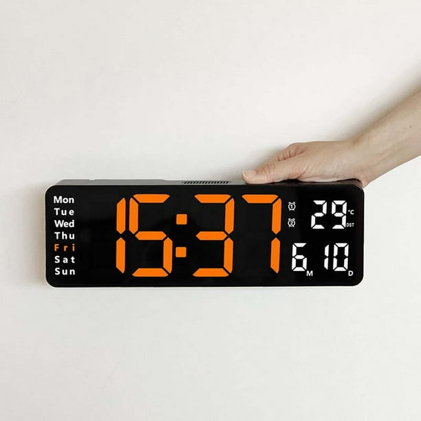Reloj Digital Grande de 13 Pulgadas con Temperatura, Fecha y Horario de Verano Automático | Luz Nocturna y Regulador de Brillo Automático | Control Remoto y Cronómetro/Temporizador