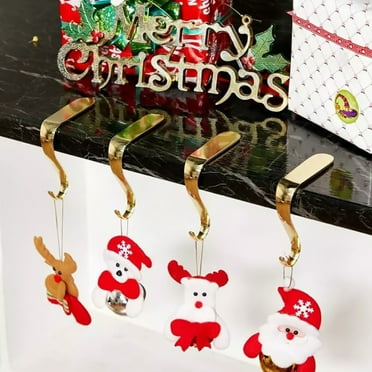 Stri 3Pcs Christmas Stocking Holder Xmas Fireplace Hooks Golden Mantel Hooks