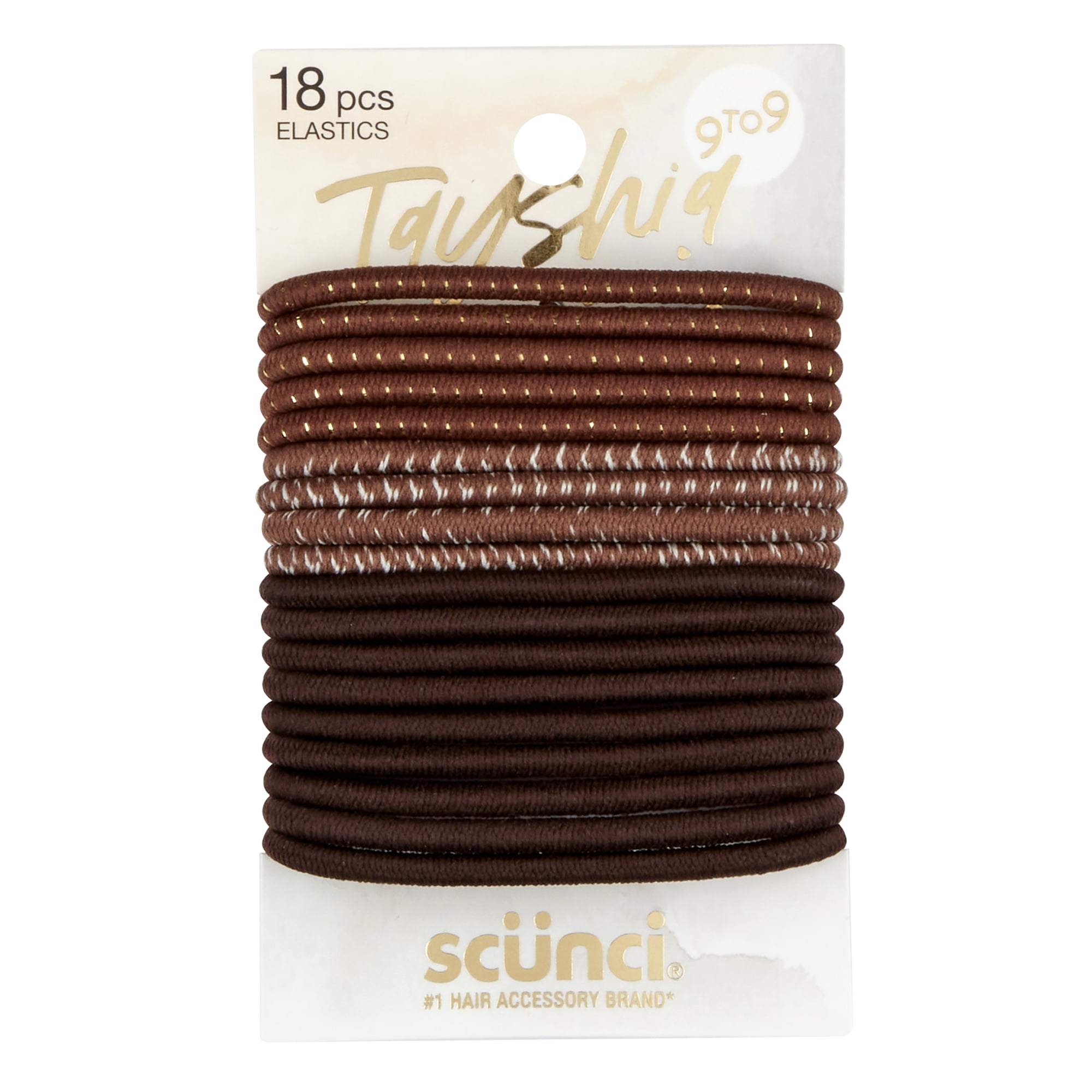 Tayshia by Scunci No Damage Secure-Grip Hair Elastics, Assorted Brown, 18ct