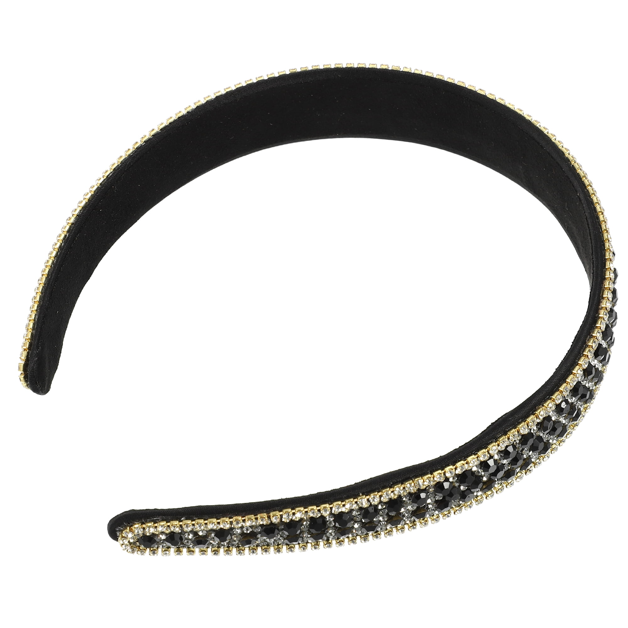 Unique Bargains Rhinestone Headband for Women1 Inch Wide Black