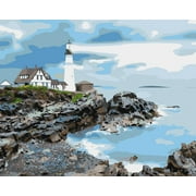 With Wooden Frame Diy Digital Painting Kits Nature Natural Environment Water Lighthouse Azure Landscape Tower Coastal And Oceanic Landf 40X50Cm