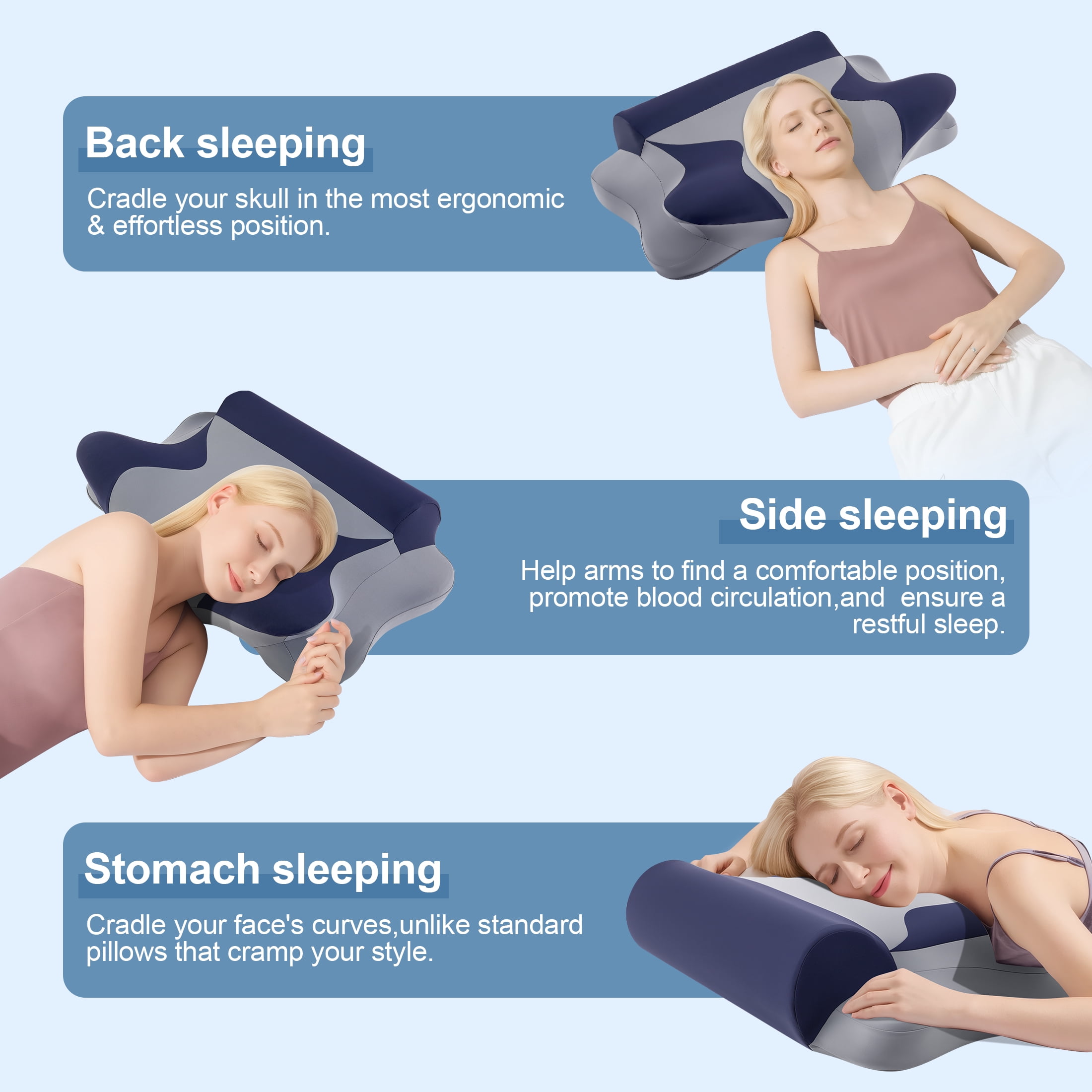 MOONORAH Cooling Bed Pillow for Neck & Shoulder Pain Relief, Cervical Support Comfort Pillow for Side Back Stomach Sleeper, Ergonomic Enhancing Contour Memory Foam Pillows for Sleeping, Dark Blue