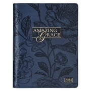 Christian Art Gifts 2024 12 Month Executive Vegan Leather Planner for Women: Amazing Grace - Inspirational, Faith-based Daily Personal Organizer w/Zipper Closure & Ribbon, Blue