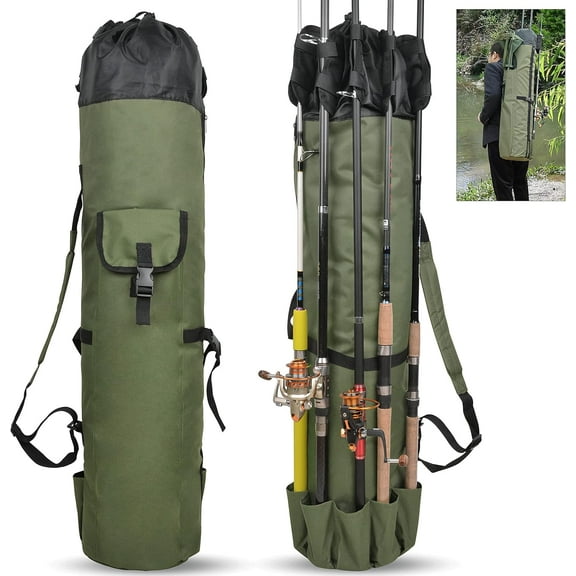 Fishing Rod Bag Pole Holder, Portable Fishing Rod Case Carrier Canvas Pole Storage Bag Travel Carry Case Waterproof Fishing Tackle Gear Organizer