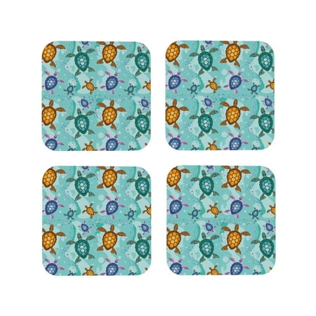 

Tideii Turtles And Sea for Leather Coasters 4 Pieces Anti-fouling and Anti-scalding Decorative Coasters Suitable for Restaurants Kitchens Coffee Shops-Square