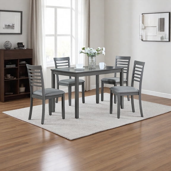 5-Piece Dining Set for 4 with Acacia Wood Table & Upholstered Chairs, Modern Gray Dining Table Set for Small Spaces, Kitchen and Dining Room Furniture