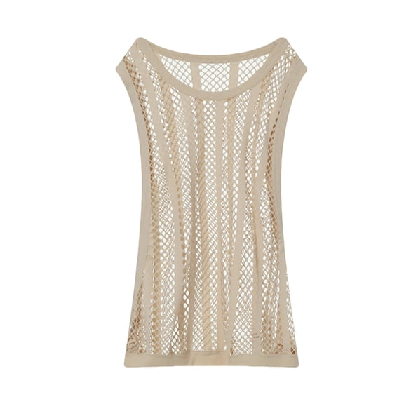YLSDY Men's Mesh Knit Tank Tops Fashion Fishnet Transparent Sleeveless Shirts Lightweight Crew Neck Breathable Tops Slim Fit Muscle Sport Clothing Beige S