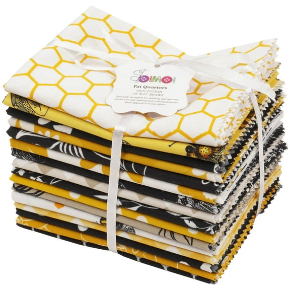 Soimoi 16 Pc Fat Quarter Bundle-Honey BeesPrint 18"x 22"DIY Patchwork-100% CottonPre-Cut Quilting Fabric White-Yellow & Black