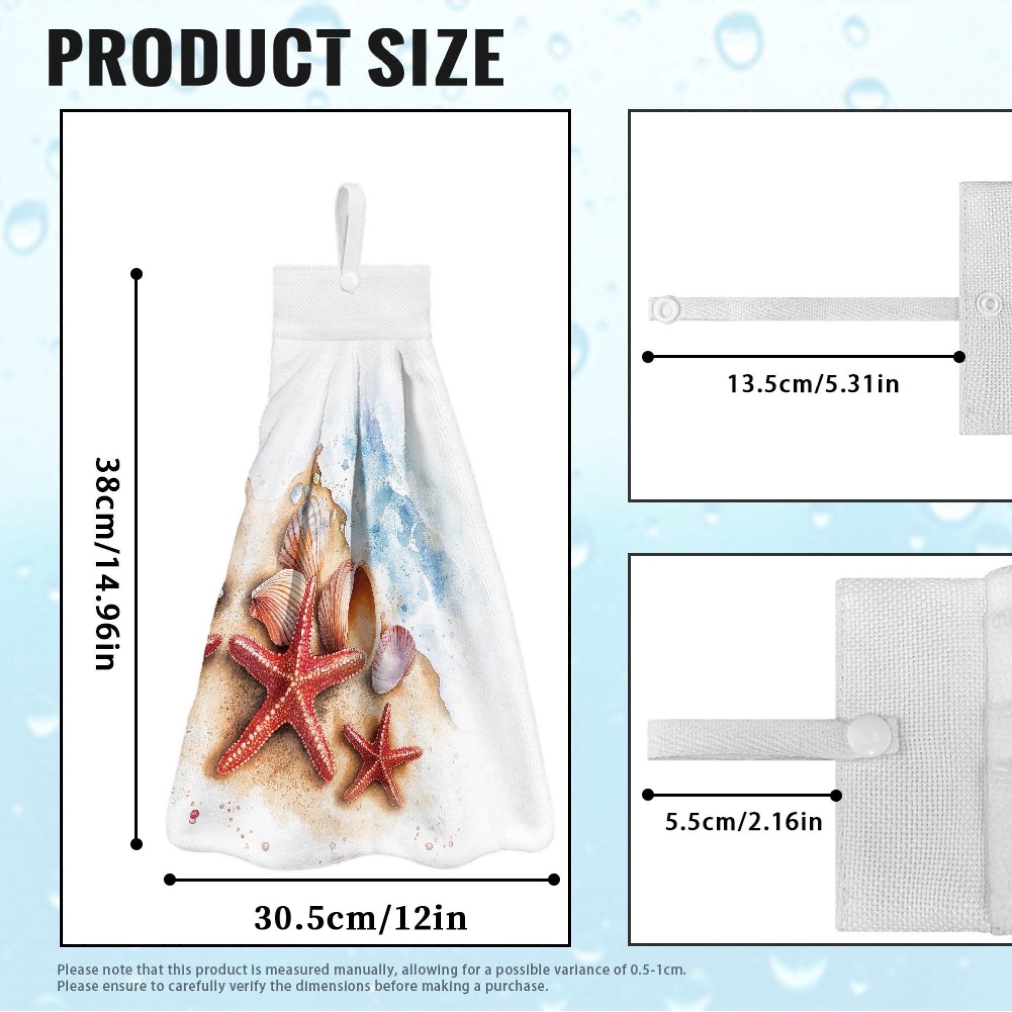 ZIATUBLE Beach Ocean Kitchen Hanging Towels Starfish Hanging Dish Towels Reusable Hand Towels for Bathroom with Loop Set 2 Pack Lightweight Dish Towels for Kitchen Decorative Tea Towels