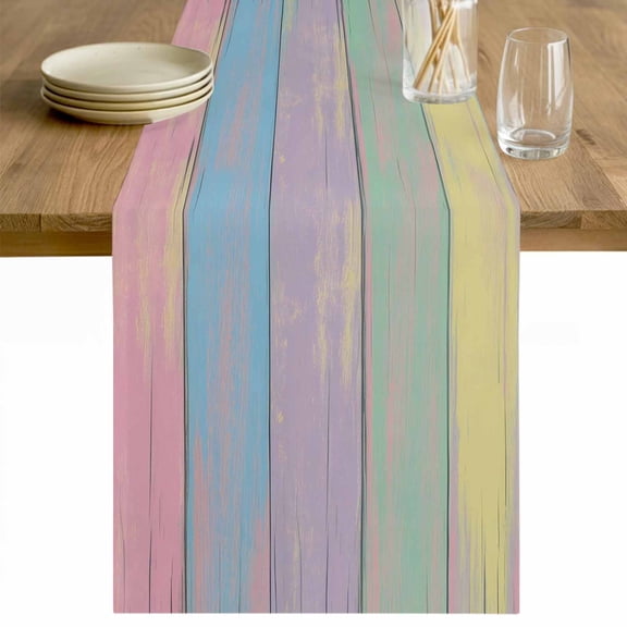 Easter Table Runner 90 Inches Long Farmhouse Dress Scarves, Farmhouse Ombre Colorful Wooden Grain Retro Dining Tablerunner for Coffee Table/Kitchen Island/Party Décor, 13" x 90"