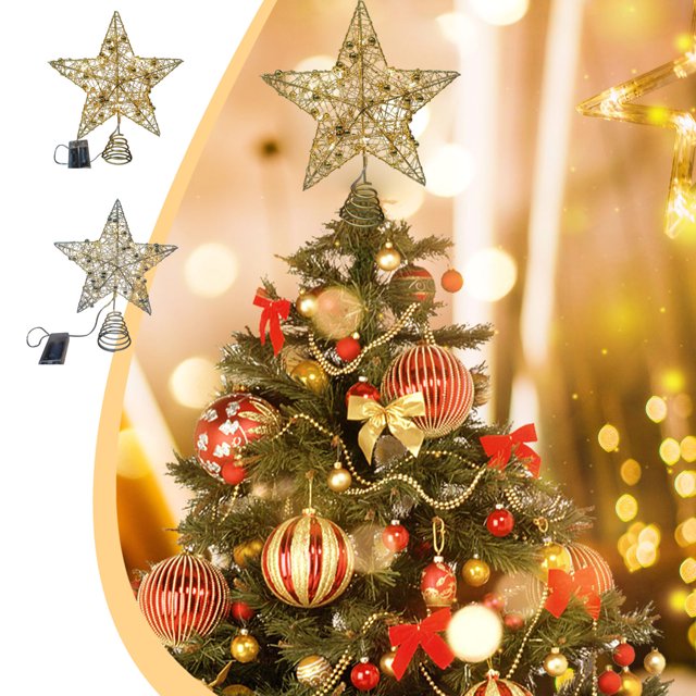 Fiudx Estrella para La Copa Del Árbol de Navidad, Decoración de Hierro con Luz Led, Diseño Único de Estrella de 5 Puntas, Cálido Brillo Navideño, Ideal para El Hogar, La Oficina y El Restaurante. Fun