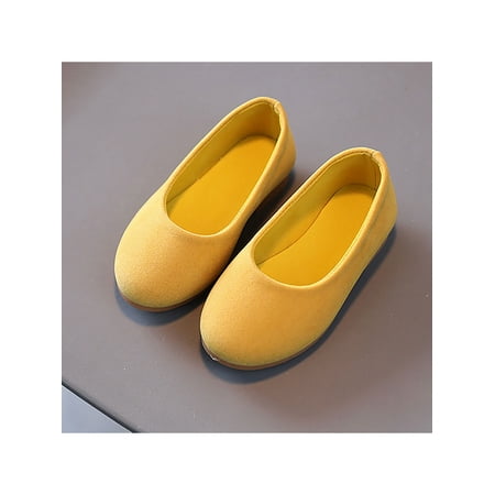 

Wazshop Kids Flat Shoe Soft Sole Princess Shoes Slip On Flats Cute Comfort Loafer Children Loafers Round Toe Breathable Yellow 13C
