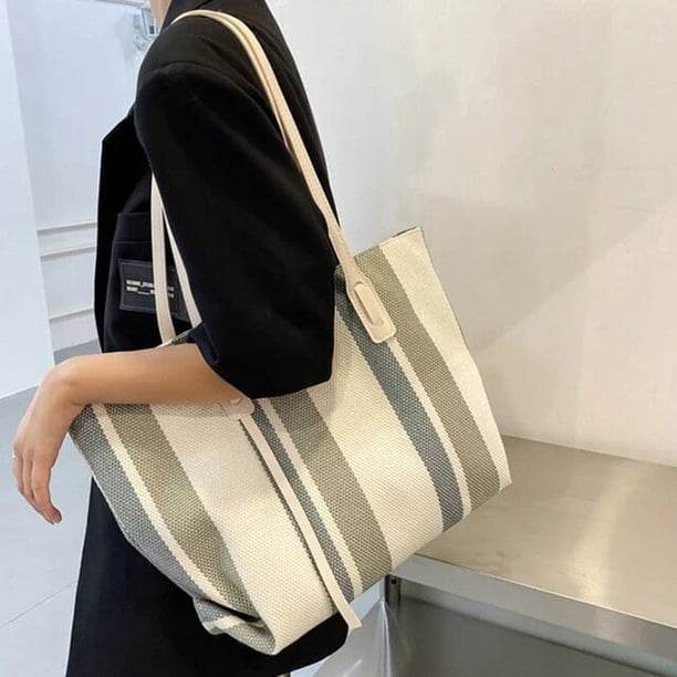 LHSHID Casual Canvas Totes Bags For Women Shoulder Bag Women's Big Capacity Striped Handbag Designer Tote Shopper Bag