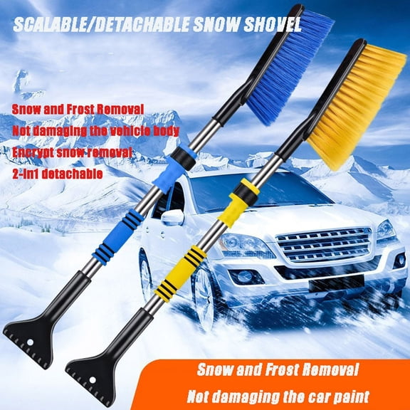 Lwlmwt 2pcs Car Snow Brush and Ice Scraper with Retractable Metal Telescopic Handle Heavy-Duty Ice & Snow Removal Tool Fits All Vehicle Models