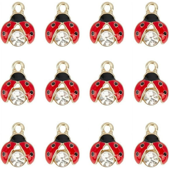 1 Box 30Pcs Ladybug Charms Lady Bug Charm Small Alloy Gold Rhinestone Enamel Lucky Red Cute Insect Charms Bulk for Jewelry Making Charms Supplies DIY Crafting Necklace Bracelets Beginners