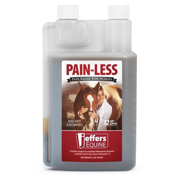 Jeffers Equine Pain Less Liquid Horse Supplement ā Joint Muscle Comfort & Mobility Support with Devilās Claw, Yucca, Vitamin B12, w/ Prebiotic for Digestive Nutritional Support for Horses - 32 oz