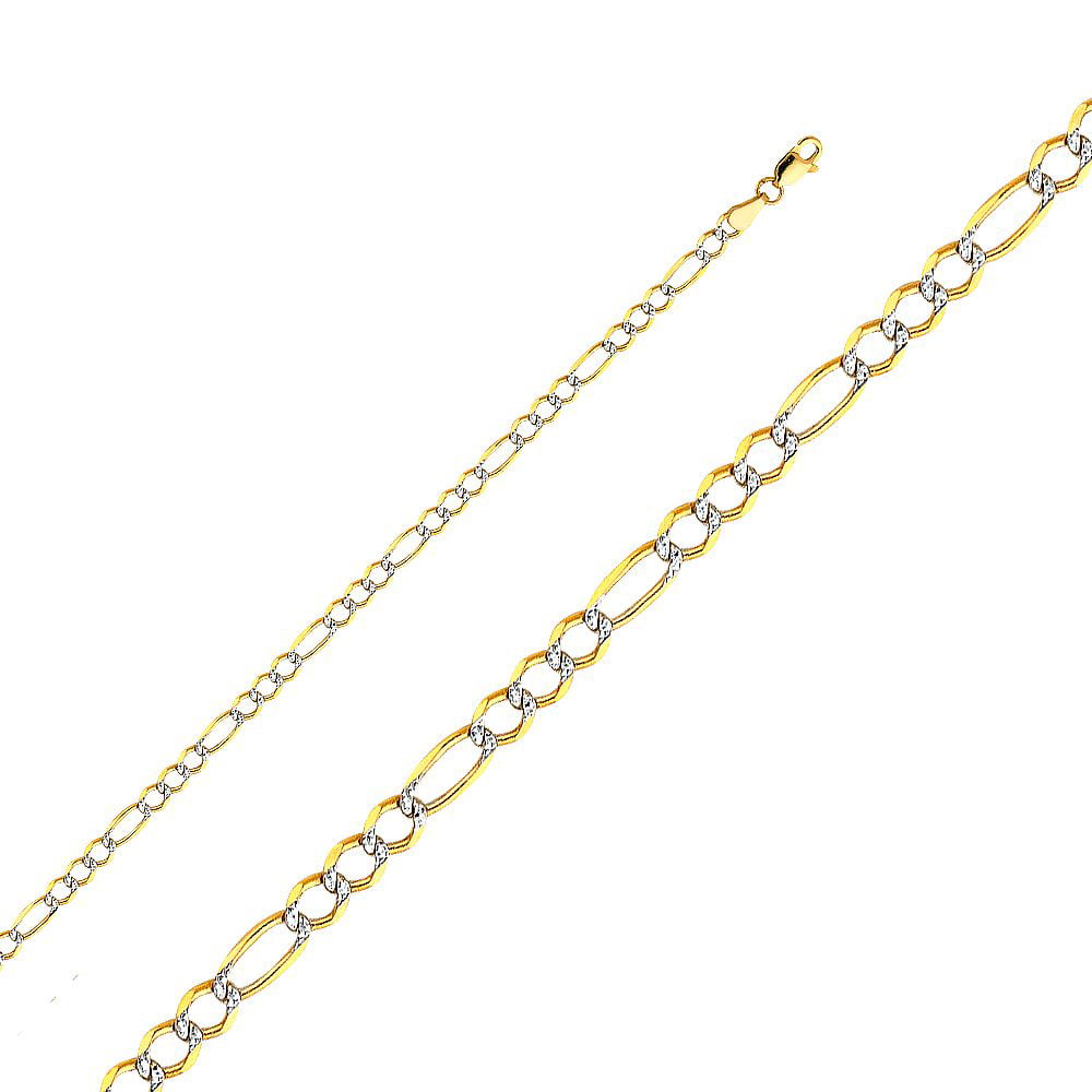 Figaro Chain 14K Solid Gold 3.9mm Open Light Lobster Clasp
