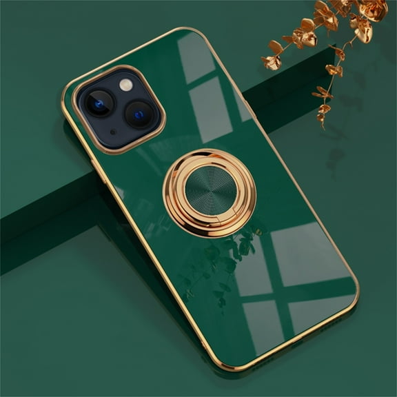 Dteck Case for Apple iPhone 15 Plus with Ring Stand, 360 Rotatable Ring Holder Magnetic Kickstand, Shockproof Plating Soft TPU Bumper Slim Lightweight Protection Phone Cover for Women Men, Darkgreen