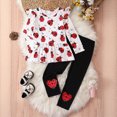 thumbnail image 2 of TOWED22 Toddler Baby Girl Fall Winter 2 Piece Clothes Set Long Sleeve Crewneck Sweatshirt and Pants Outfits Cozy(Red,4-5 Y), 2 of 7