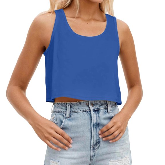 Bibifish Womens Tank Tops Scoop Neck Wide Strap Cropped Loose Fit Camisoles Summer Breathable Sleeveless Shirts