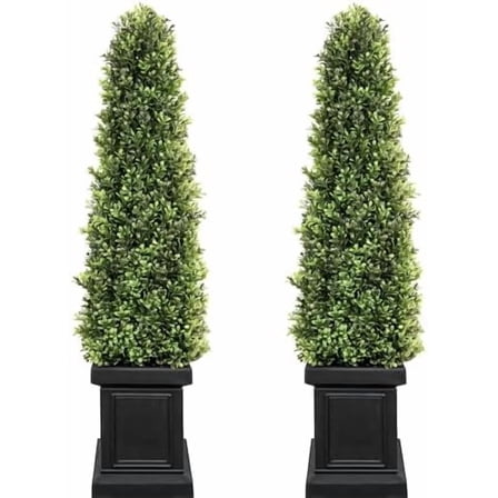 4ft Boxwood Outdoor Topiary Set of 2, Tall Porch Trees, All-Year Green Fake Plant Topiary Trees Artificial Outdoor with Sturdy Pot for Porch Indoor (Square)$$Home Decor, Kitchen, & Other