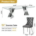 thumbnail image 3 of 9-Piece Dining Table Set, 94" Tempered Glass Top, Irregular Stainless Steel Base, 8 Velvet Dining Chairs with Tufted Backrests and Nailhead Trim, for Living Room, Kitchen, Conference Room, 3 of 7