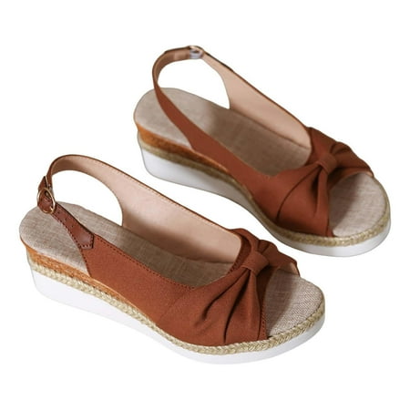 

NOKIO Womens Wedge Sandals Espadrilles Closed Toe Slingback Buckle Strap Comfortable Casual Summer Platforms Slope Bottom Roman Shoes Summer Fashion Ladies Sandals Slope Heel Sandals