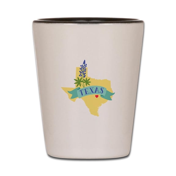 CafePress - Texas State Outline Bluebonnet Flower - White/Black Shot Glass, Unique and Funny Shot Glass