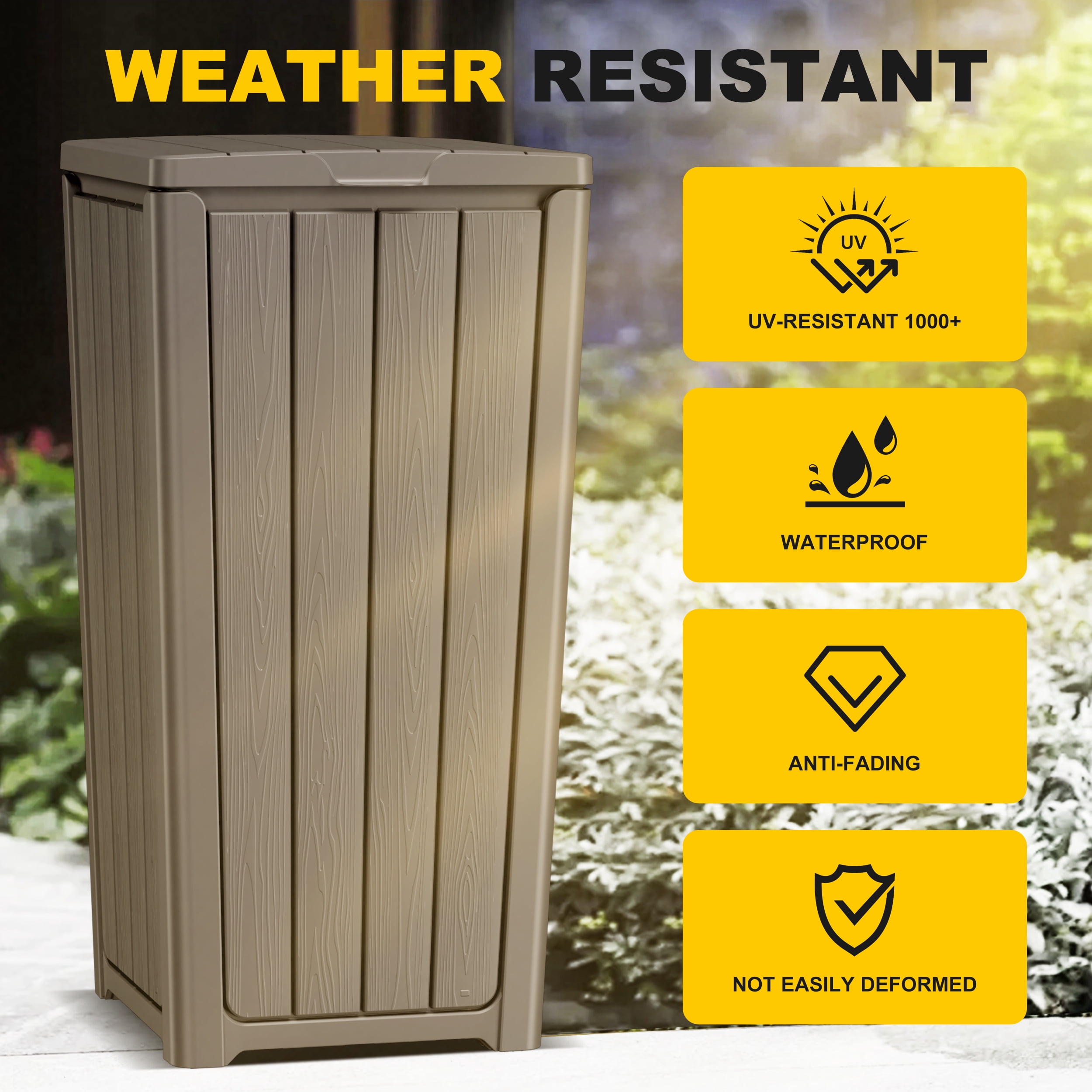 32 Gallon Resin Trash Can,Waterproof Durable & Stylish Waste Bines,Outdoor and Indoor Garbage Can,Easy to Assemble and Move,Gray