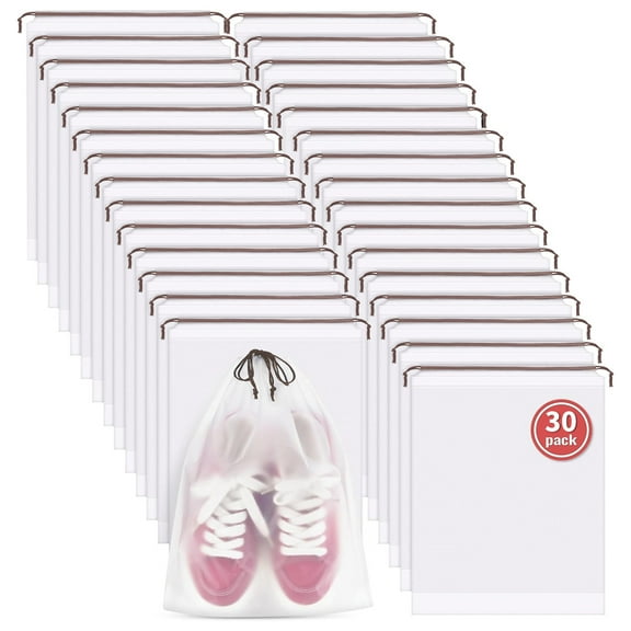 WLGJL 30 Pack Shoe Bags for Travel, 11.8" x 15.7" Waterproof Travel Shoe Bags for Packing, Large Travel Bag for Shoes, Storage Bags Travel Essentials Men for and Women (Brown)