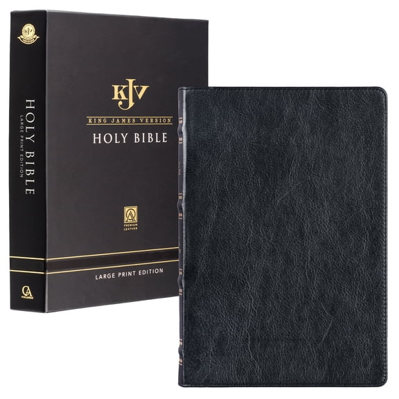 KJV Holy Bible, Thinline Large Print Premium Full Grain Leather Red Letter Edition Ribbon Marker, King James Version, Black