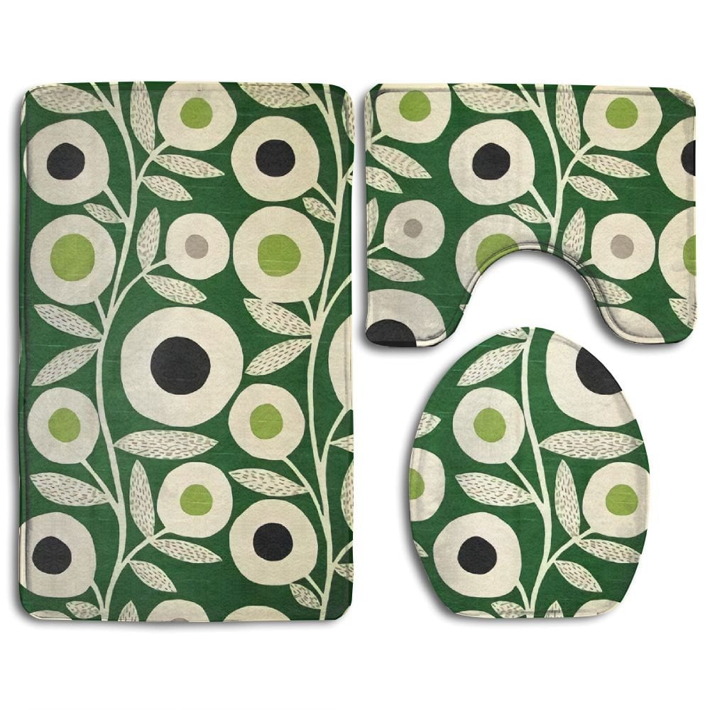 CHAPLLE Emerald Green 3 Piece Bathroom Rugs Set Bath Rug Contour Mat