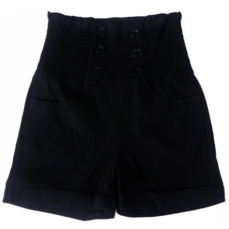 Nike Black Shorts HDE Women's Vintage High Waisted Sailor Shorts Front Button Pin Up Stretch Waist (Black, Small) ()