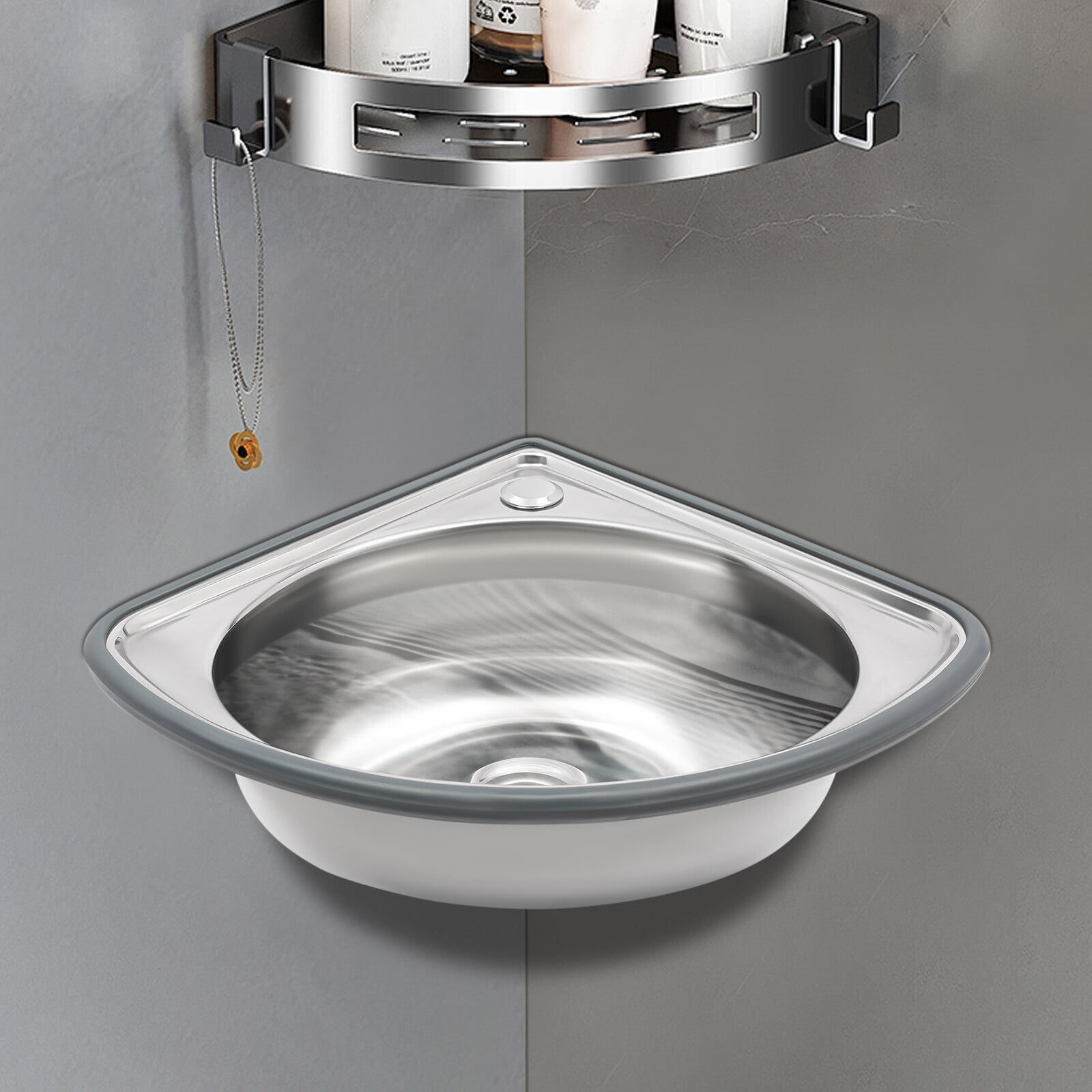 ToppiJoy Stainless Steel Single Bowl Sink, Triangle Wash Basin Thick Small Sink Corner for Kitchen Bathroom Lavatory (Silver)