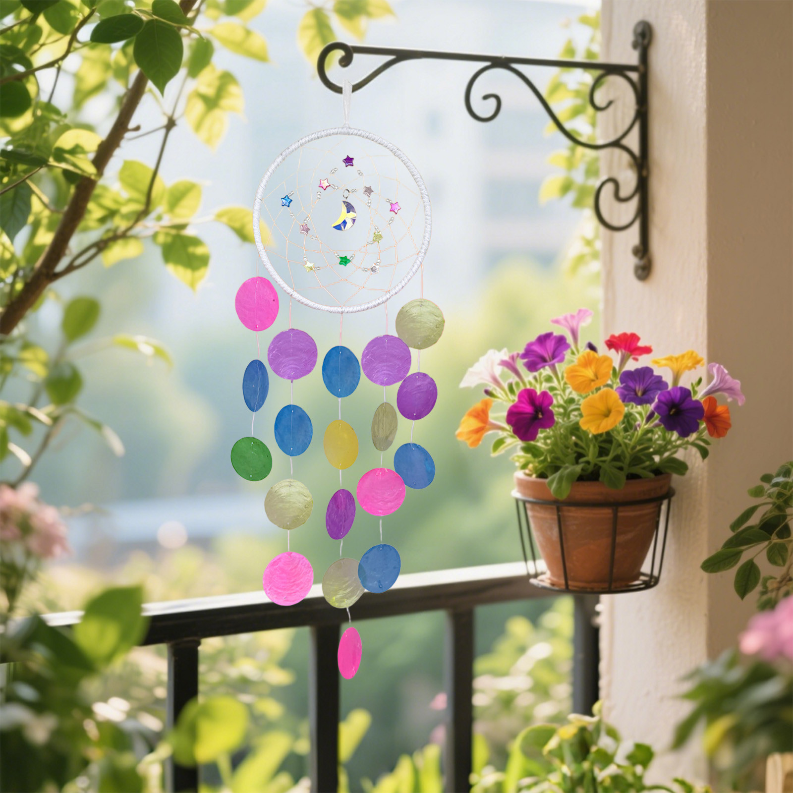 Specollect 1 Pcs Handmade Wind Chime Kit, Wooden Beads & Shells, Soothing Sound, Craft Decor for Home Garden Balcony Window, Teacher Gift, Housewarming