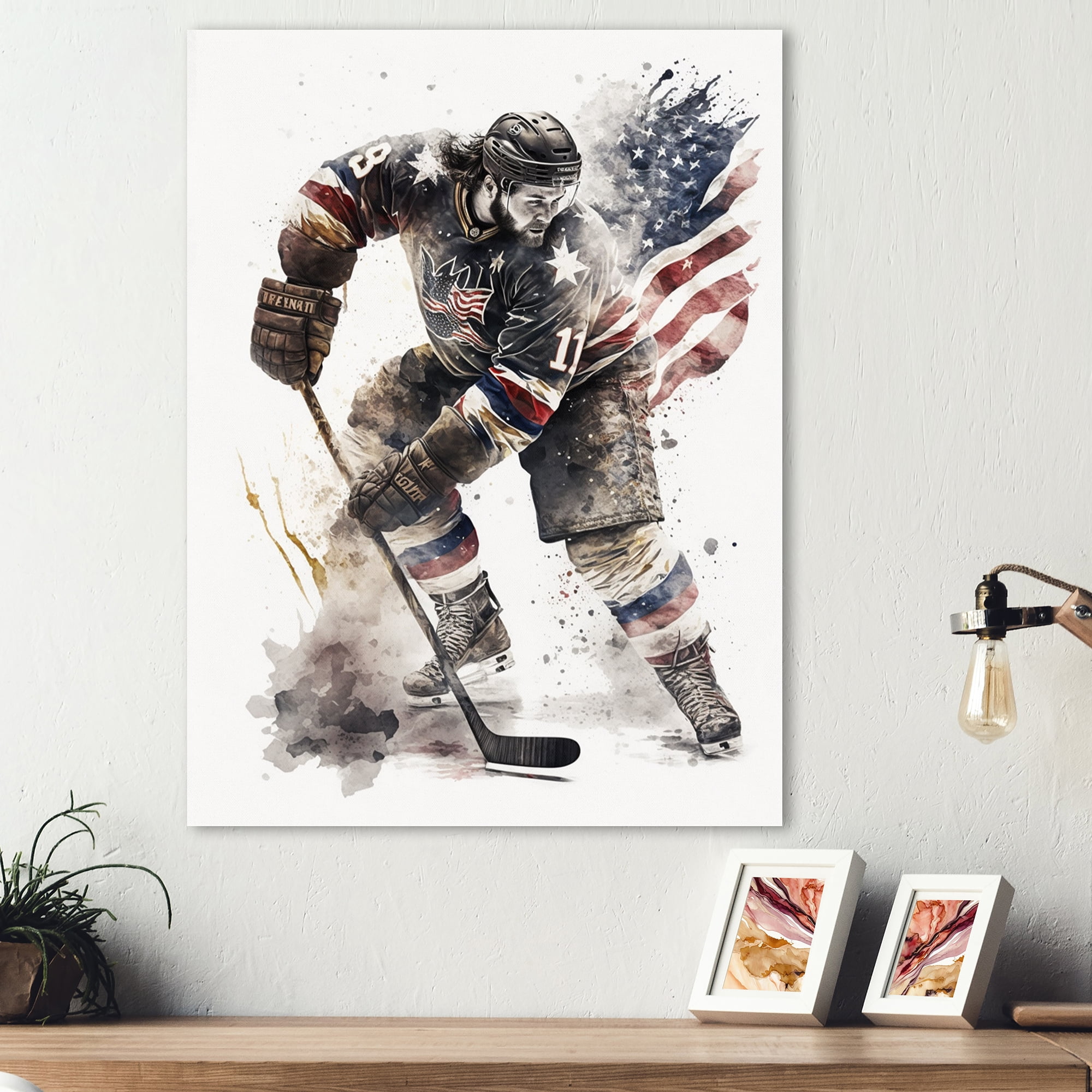 Designart Usa Hockey Player In Action II Canvas Wall Art