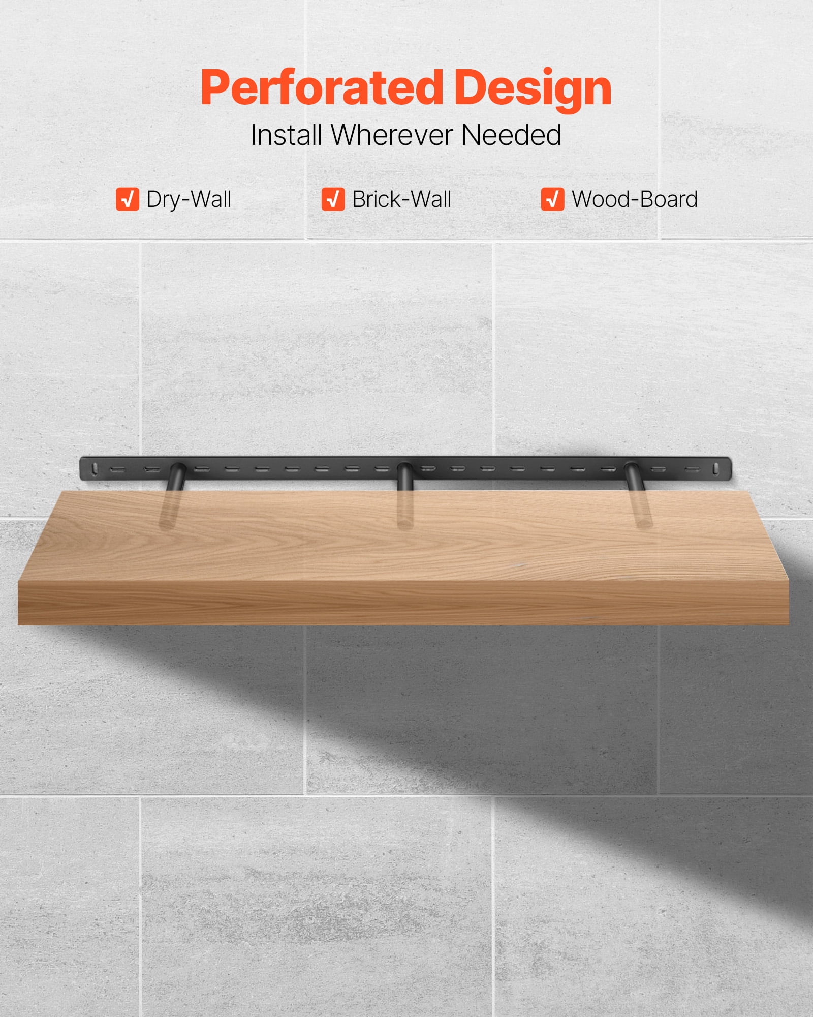 VEVOR Floating Shelf Bracket 1 Pack, 190 lbs/86 kg Weight Capacity, 34x6.2x1.5 inch / 863.6x157.4x38.1 mm, Heavy Duty Hidden Shelf Brackets Support, Wall Mounting Invisible Floating Shelves Bracket