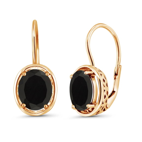 Gem Stone King 4.00 Cttw Black Onyx Dangle Earrings for Women | 18K Yellow Gold Plated Silver | Gemstone Birthstone | Oval 9X7MM | Fine Jewelry Gifts for Women Mom Wife Her