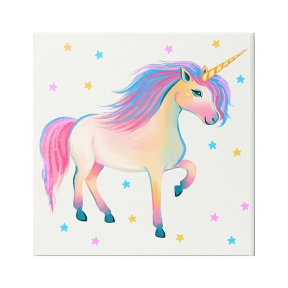 Stupell Industries Pastel Unicorn & Stars Fairy Tales & Fantasy Painting Gallery Wrapped Canvas Art Print Wall Art, 17 x 17