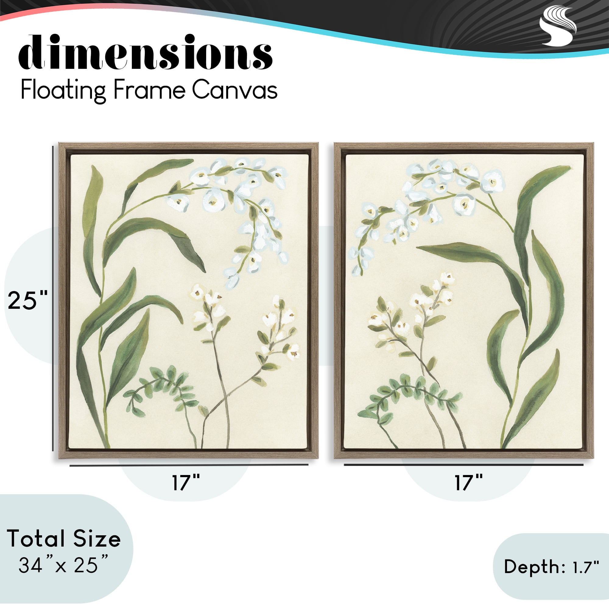 Stupell Industries Vintage Snowdrop Stems 2 Piece Brown Framed Floater Canvas Set, design by June Erica Vess
