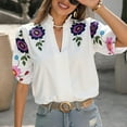 thumbnail image 5 of Youyipin Womens Tops Shirts For Women Embroidered Tops Traditional Blouse Floral Tunic V Neck Short Sleeve T Shirt Summer Tops For Women, 5 of 7